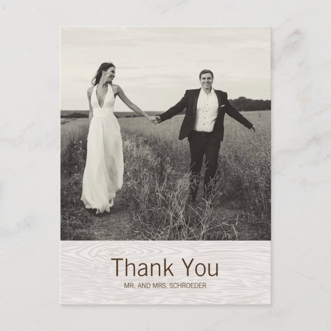 Modern Rustic Woodgrain Wedding Thank You Postcard (Front)