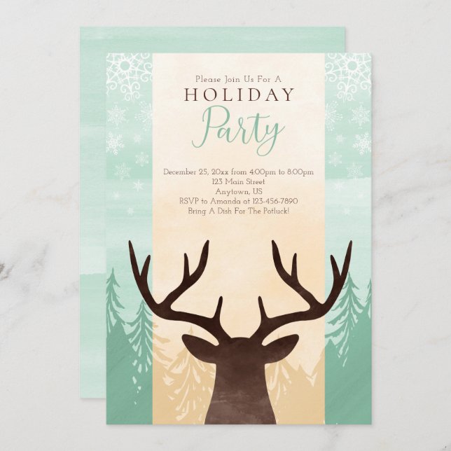 Modern Rustic Woodland Deer Christmas Invitation (Front/Back)