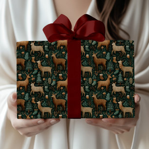 Modern Rustic Woodland Deer & Pine Tree Christmas  Wrapping Paper