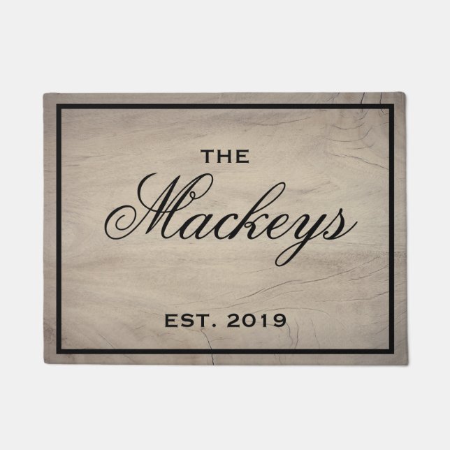 Modern Rustic Year Established Calligraphy Doormat (Front)
