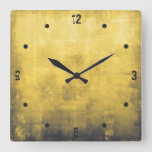 Modern rustic yellow gray white abstract square wall clock