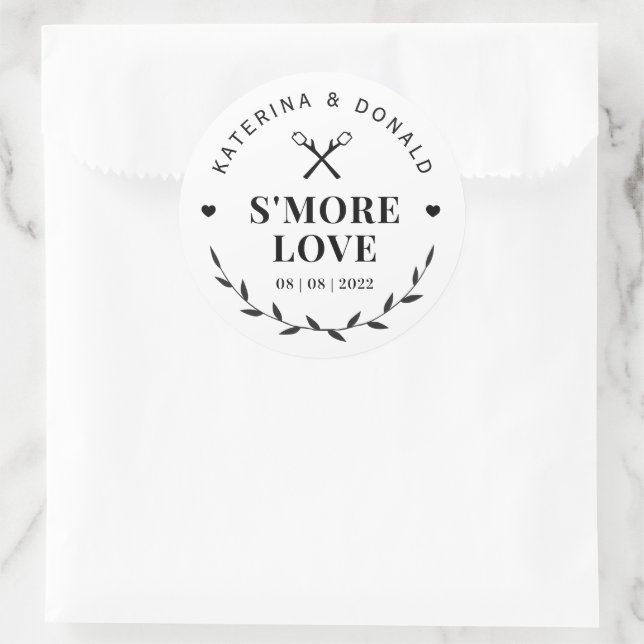 Modern S’more Love Wedding  Classic Round Sticker (Bag)