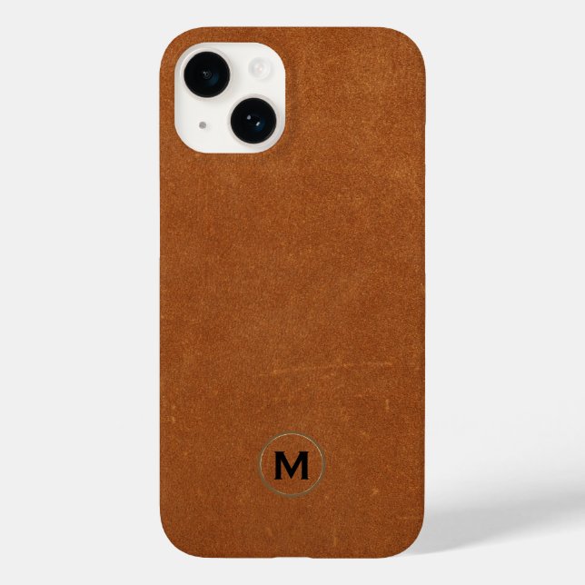 Modern Sable Leather Brushed Gold Monogram Case-Mate iPhone Case (Back)