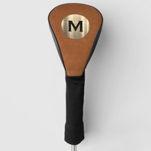 Modern Sable Leather Brushed Gold Monogram Golf Head Cover