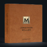 Modern Sable Leather Gold Monogram 3 Ring Binder<br><div class="desc">Simple monogrammed binder features a modern design with brushed metallic gold monogram emblem on sable brown leather look textured background. Custom name presented in the lower right-hand corner in stylish simple font with a complimentary minimal monogram medallion. A modern binder for home or office, a professional monogrammed binder for your...</div>