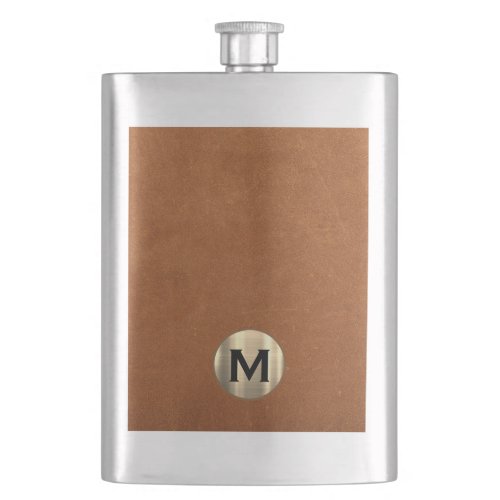 Modern Sable Leather Gold Monogram Flask