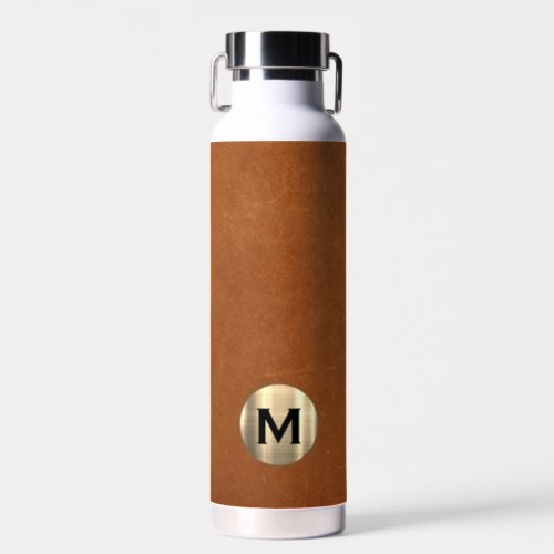 Modern Sable Leather Gold Monogram Water Bottle