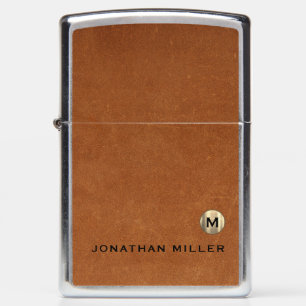 Modern Sable Leather Gold Monogram Zippo Lighter