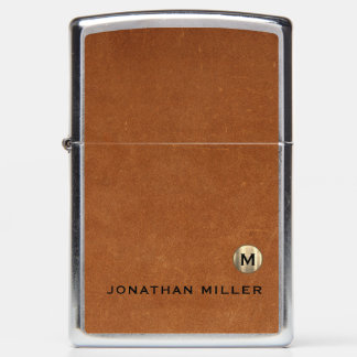 Modern Sable Leather Gold Monogram Zippo Lighter