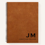 Modern Sable Leather Monogram Initials Name Notebook
