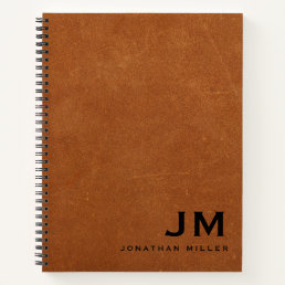 Modern Sable Leather Monogram Initials Name Notebook