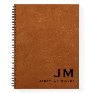 Modern Sable Leather Monogram Initials Name Notebook
