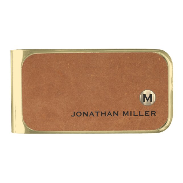 Modern Sable Luxury Gold Monogram Gold Finish Money Clip (Front)