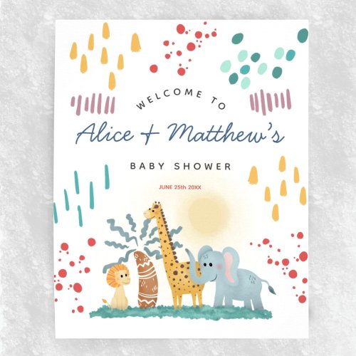 Modern Safari Animals Boy Baby Shower Welcome Sign