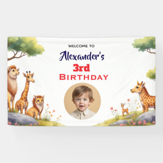 Modern Safari Animals Kids Neutral Birthday Party Banner