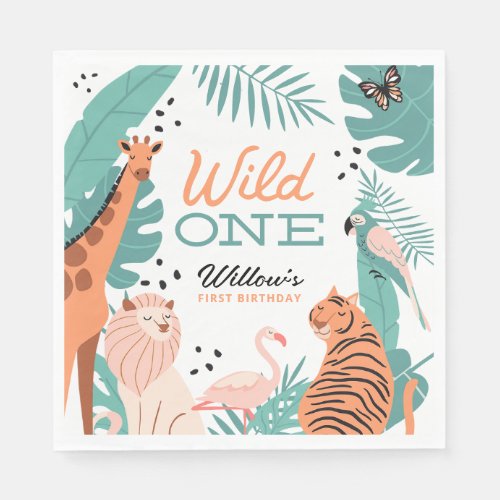 Modern Safari Animals Wild One 1st Birthday Napkin