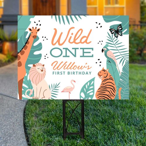 Modern Safari Animals Wild One Birthday Yard Sign