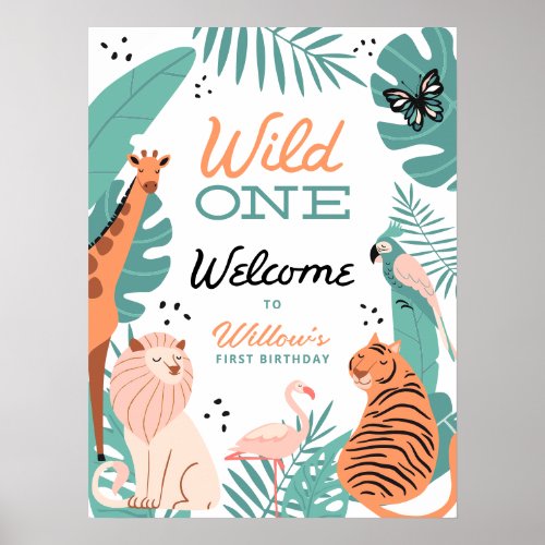 Modern Safari Animals Wild One Welcome Poster