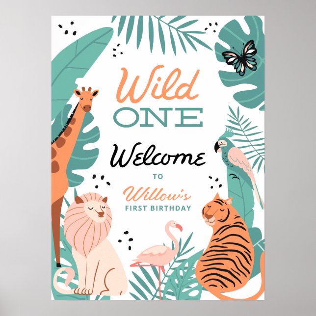 Modern Safari Animals Wild One Welcome Poster (Front)