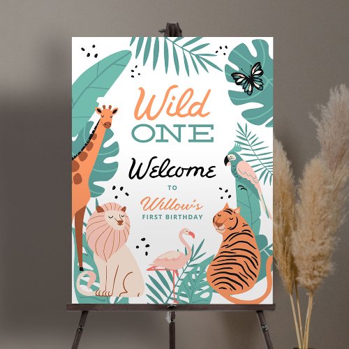 Modern Safari Animals Wild One Welcome Sign