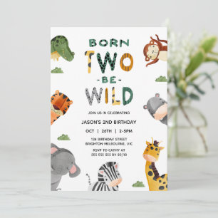 Modern Safari Born Two Be Wild 2nd Birthday Invitation