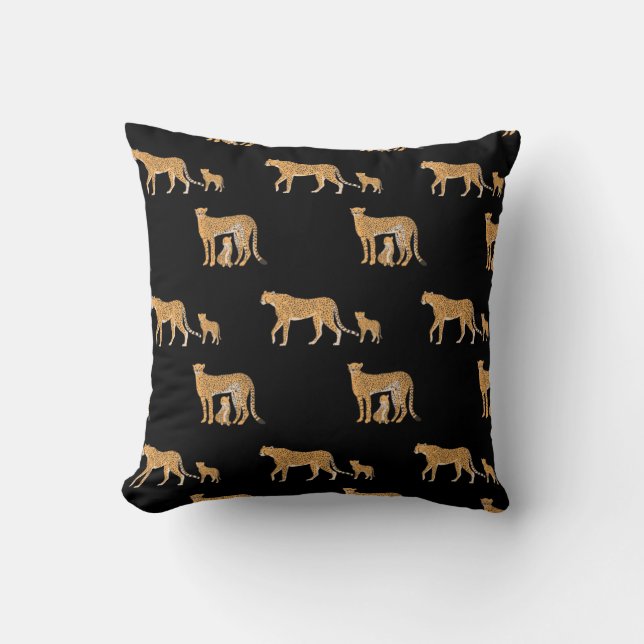 Modern Safari Cheetah Wild Cat Baby Mom Throw Pillow (Front)