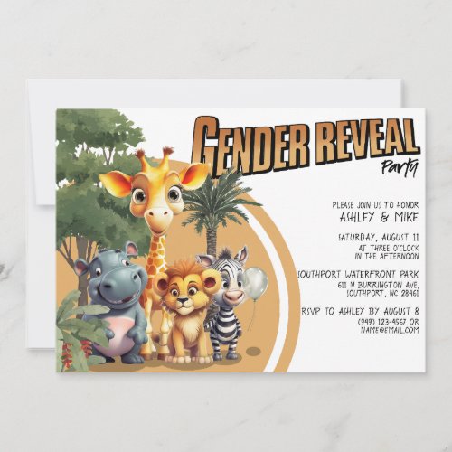 Modern Safari Cute Baby Animals Gender Reveal Invitation