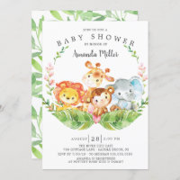 Modern Safari Jungle Animals Baby Shower Invitation