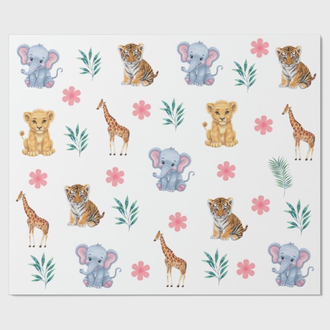 Modern Safari Jungle Animals elephant Tiger Lion   Wrapping Paper (Flat)