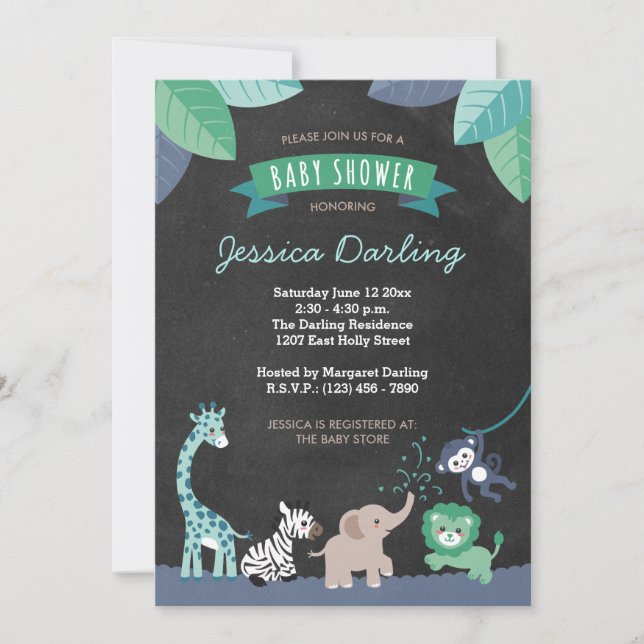 Modern Safari Jungle Baby Boy Shower Invitations (Front)