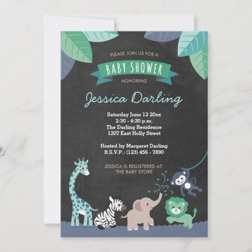 Modern Safari Jungle Baby Boy Shower Invitations