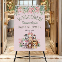 Modern Safari Jungle Girl Baby Shower Welcome Sign