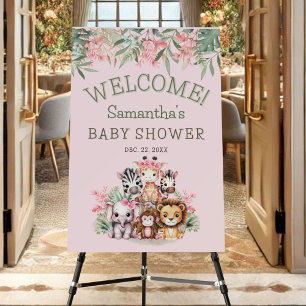 Modern Safari Jungle Girl Baby Shower Welcome Sign