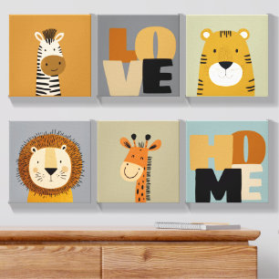 Modern Safari Kid's Room Nursery Wall Art  Canvas Photo Tile