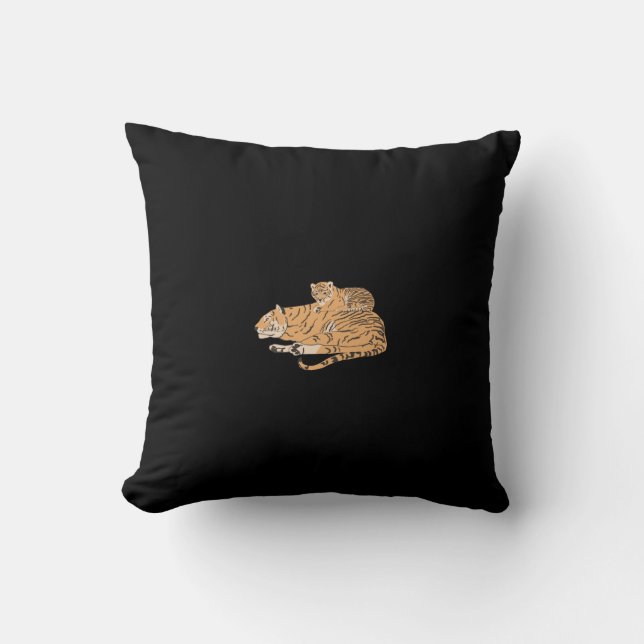 Modern Safari Tiger Wild Cat Baby Mom Throw Pillow (Front)