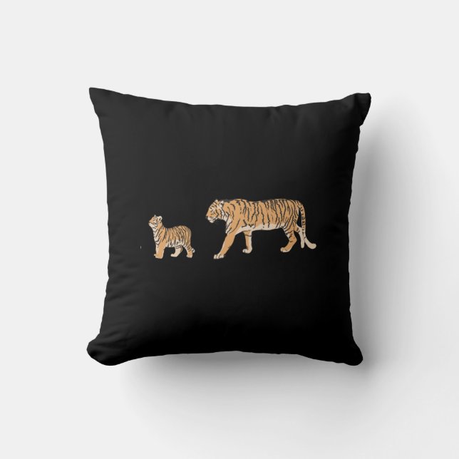 Modern Safari Tiger Wild Cat Baby Mom Throw Pillow (Front)