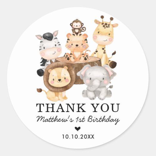 Modern Safari Wild Animals Birthday Baby Shower Classic Round Sticker