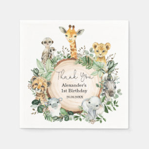 Modern Safari Wild Animals Greenery Party Napkins
