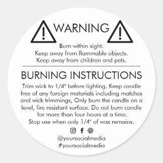 Modern Safety & Burning Instructions Design Classic Round Sticker