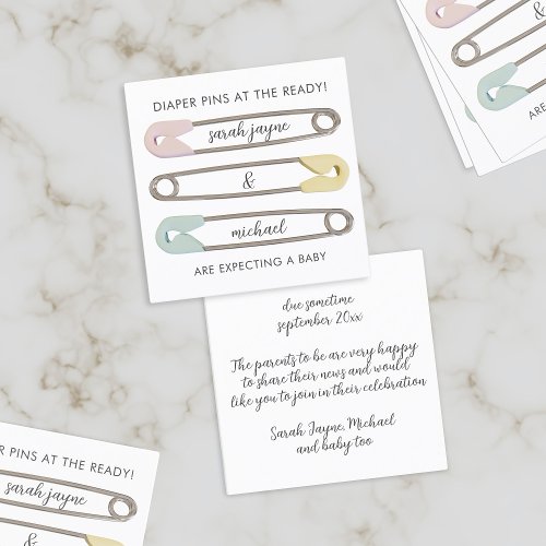 Modern Safety Pins Pregnancy Announcement Cards