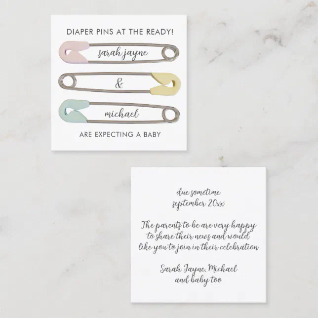 Modern Safety Pins Pregnancy Announcement Cards Zazzle