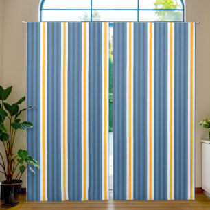 Modern Saffron Mango, Dusty Blue and White Stripes Blackout Curtains