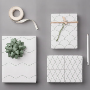 Modern Sage 3 Pack Scallop Wave Diamond Wrapping Paper Sheets
