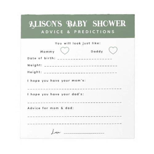 Modern Sage Advice and Predictions Baby Shower Notepad