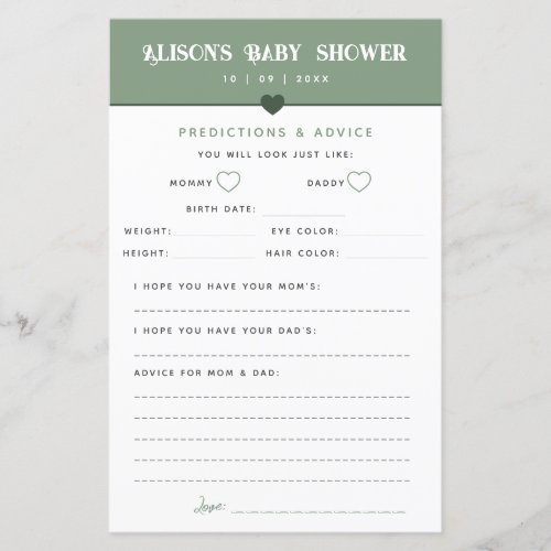 Modern Sage Baby Shower Advice and Predictions