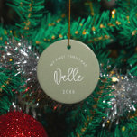 Modern Sage Baby's First Christmas Photo Ceramic Ornament<br><div class="desc">My First Chrismtas: Baby's milestone ornament with a photo,  with a modern typography and a sage green background.</div>