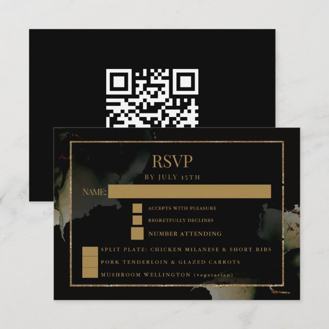 Modern Sage Black Custom RSVP Card (Front/Back)