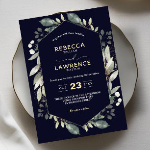 modern sage black wedding Invitation