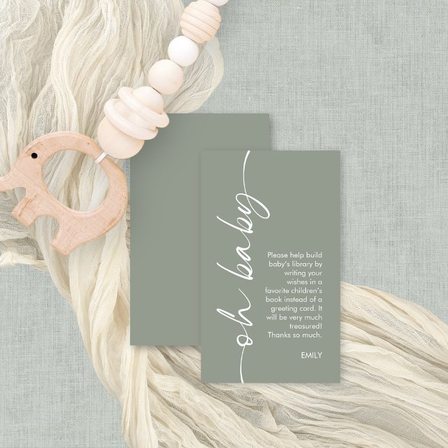 Modern Sage Books for Oh Baby Shower Enclosure Card (Front and back view of small books for baby enclosure card)