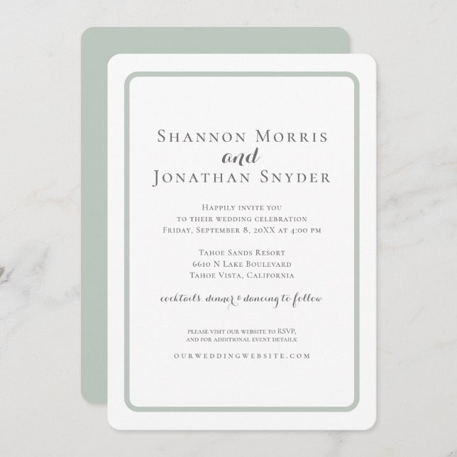 Modern Sage Border Wedding Invitation (Front/Back)